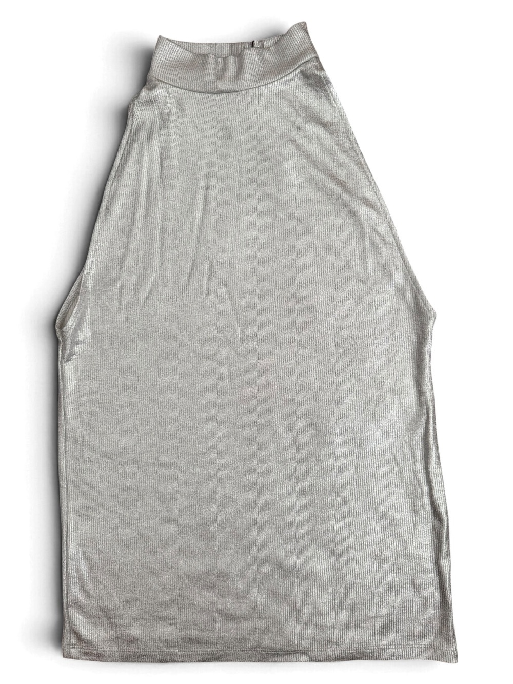 Zara Silver Metallic Foil Ribbed Halter Top Size L NWOT Party Going Out - Picture 4 of 5